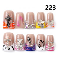 Faux Ongles Press-On Faits Main 636-640 Couleurs Fleurs Canard, 10 Pièces, Styles de Design Uniques pour Doigts