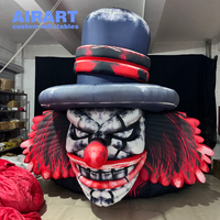 Tête de Clown Maléfique Géante Gonflable avec Grand Chapeau Haut-de-forme, Accessoire Gonflable Effrayant de Bouffon, Décoration de Parc Hanté pour Halloween