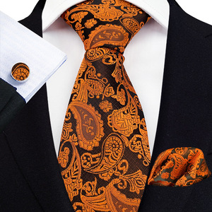 Ensemble de cravates pour hommes en soie Paisley Jaune Doré Mariage Cravates en polyester de luxe pour hommes d'affaires <span class=keywords><strong>Cravate</strong></span> Mouchoir Ensemble avec boutons de manchette - Product Image 5