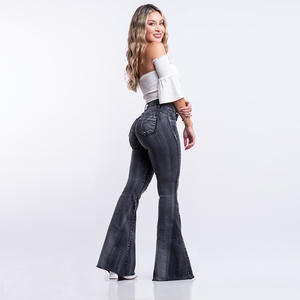 Jeans évasés pour femmes, <span class=keywords><strong>haute</strong></span> élasticité, Slim, gris délavé, levage des fesses, vente en gros, de bonne qualité - Product Image 4
