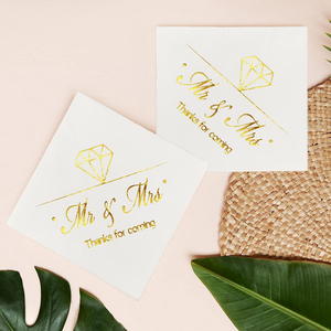 แผ่นฟอยล์สีทองขนาด5นิ้วแบบใช้แล้วทิ้งกระดาษเช็ดปาก3ชั้นสีขาวสำหรับงานแต่งงานงานตามสั่งฉลองครบรอบ - Product Image 5