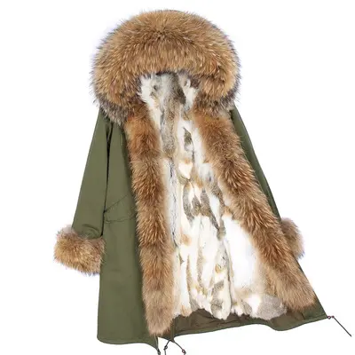 Maomaokong-Parka x-long de piel de mapache Real en el capó, con solapa frontal y puños, abrigo x-long, chaqueta de piel real, envío directo