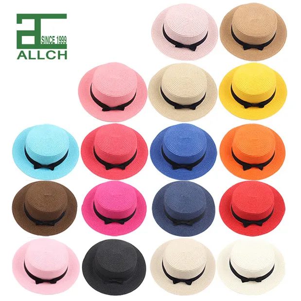 ALLCH Cheap Wholesale 2022 Summer Women Luxury High Quality Bao Straw Wide Brim Boater Beach Sun Hat multiple color options