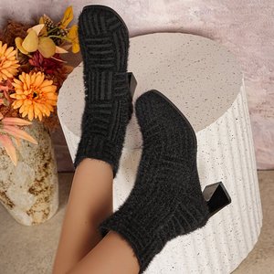 Stivaletti con Tacco Alto in Peluche Taglia 708, Stivali da Donna Autunno e Inverno in Maglia Tinta Unita con Punta Affusolata, Stivaletti Elastici - Product Image 4