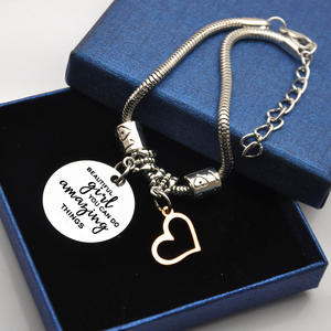 Vente chaude Personnalisé En Acier Inoxydable Femmes Dames Filles Gravé Lettres Amour <span class=keywords><strong>Pour</strong></span> <span class=keywords><strong>Toujours</strong></span> Coeur Pendentif Bracelet Bijoux - Product Image 2