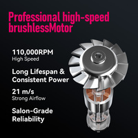 Sèche-cheveux professionnel FirePhoenix M1 110000RPM 1875W 21m/s sans balais ionique LED tactile 16 modes 400g faible bruit 125V US
