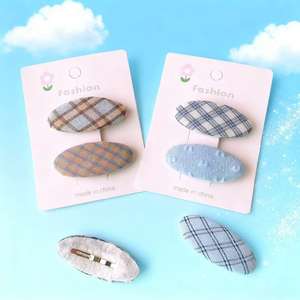 Kore tarzı 2 adet küçük taze tatlı geometrik desen patlama tokalar kadın boyutu kızlar için 5.5cm BB klip parti kumaş - Product Image 2