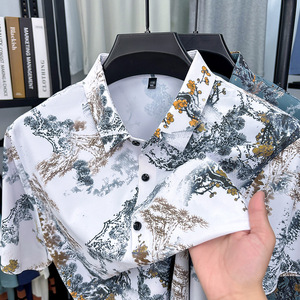 High-quality Ice Silk Thin Floral Men's Summer Casual Short-sleeved Shirt Loose American Style Trendy Hot-selling Wholesale - Product Image 1
