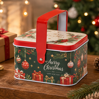Boîte en métal de Noël portable à coins arrondis avec poignée, pour cadeaux, biscuits, bonbons, petites friandises de Noël, emballage cadeau