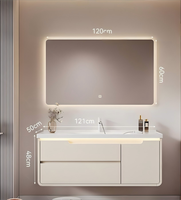 Meuble-lavabo double vasque mural de 48 pouces, style japonais moderne, avec miroir intelligent résistant à l'eau et vasque en céramique, pour salle de bain scolaire