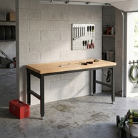 Banc de travail de garage en métal réglable en hauteur de 60 pouces avec plateau en bois de caoutchouc, panneaux perforés, prise de courant ETL, OEM/ODM/OBM, capacité de charge de 900 kg