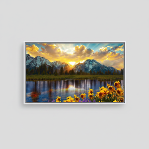 Mountain Sunset <b>Canvas</b> Print: Wildflower Lake View Nature Decor,WHITE <b>FRAMED</b> <b>CANVAS</b> - Product Image 2