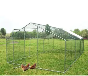 Chicken Coop Galvanized Metal Hen House Large Rabbit Hutch Poultry Cage Pen Backyard with Cover Walk-In Pen Run