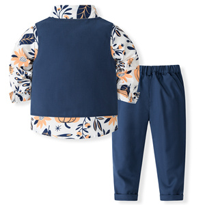 Catpapa - Conjunto de 4 Piezas para Niños, Camisa Floral, Chaleco Sólido, Corbata de Moño, Pantalones con Puños, Traje Formal para Boda - Product Image 2