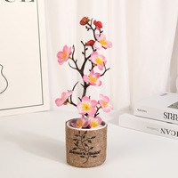Tanaman Pot Bunga Plum Buatan Multi-warna Bunga Sutra Pot Linen Dekorasi Rumah Gaya Cina Baru Grosir