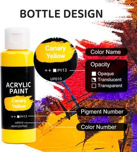 Juego de Pintura Acrílica de 32 Colores, Botellas de 60 ml, Pinturas Metálicas No Tóxicas <span class=keywords><strong>con</strong></span> 5 Pinceles para Manualidades, para Niños y Adultos, Lienzo, Madera, Piedra - Product Image 2
