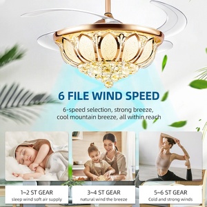 مروحة سقف كريستالية حديثة قابلة للسحب غير مرئية مع إضاءة <span class=keywords><strong>LED</strong></span> ذهبية للمنزل والمكتب، تحكم عن بعد، شفرات 48 بوصة، 4000-6000 كلفن، بيع بالجملة - Product Image 5
