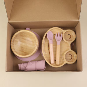 Articoli da tavola per bambini Logo personalizzato diviso per uso alimentare Bpa Free in Silicone per l'alimentazione di bambù <span class=keywords><strong>Set</strong></span> di piatti di Design per bambini - Product Image 3