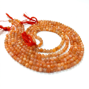 Perles de pierre de lune naturelle de couleur pêche, forme ronde, facettées, 5-6 mm, pour la fabrication de bijoux, vendues par brin de 14 pouces de long - Product Image 1