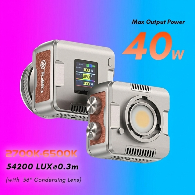 TOLIFO PL-40RGB Portable 40W RGB LED Video Light Pocket-size Camera COB Lighting for Photography Vlogger with Chargeable Battery