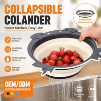 Fabrieksdirect opvouwbare handmatige siliconen vergiet fruit- en groentewasmandje schattig kikker ontwerp antiaanbaklaag ruimtebesparend keukenaccessoire