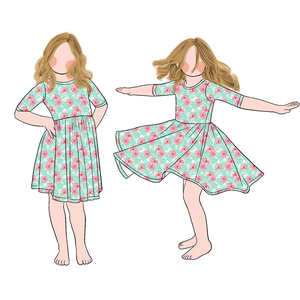 Dernière Offre Spéciale Filles <span class=keywords><strong>Demi</strong></span>-manches Design Twirl Robe Personnalisable Motifs Floraux D'été Robe Longueur Genou - Product Image 5