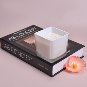 <b>Square</b> Glass Scented <b>Candle</b> Black White Home Decor Soybean Mixed Wax 1 Wick Machine Made - Product Image 2