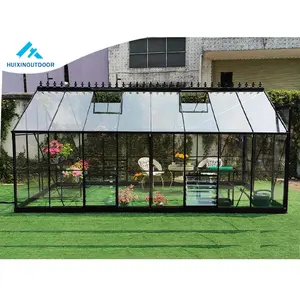 Marco de aluminio para invernadero de jardín, kit de casa verde de vidrio de alta resistencia para exteriores, invernadero de plantas prefabricadas de lujo para invierno