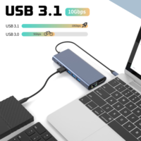 Hub USB-C 14 ports avec double sortie HD 4K60Hz, RJ45 1000Mbps, USB3.2 10Gbps, station d'accueil 14 en 1