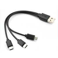 Venta al por mayor Dual Micro USB C Cable Splitter Y Cable 20cm 30cm Tipo de moldeo Carga rápida 2 1 Cable USB para impresora de 2 teléfonos