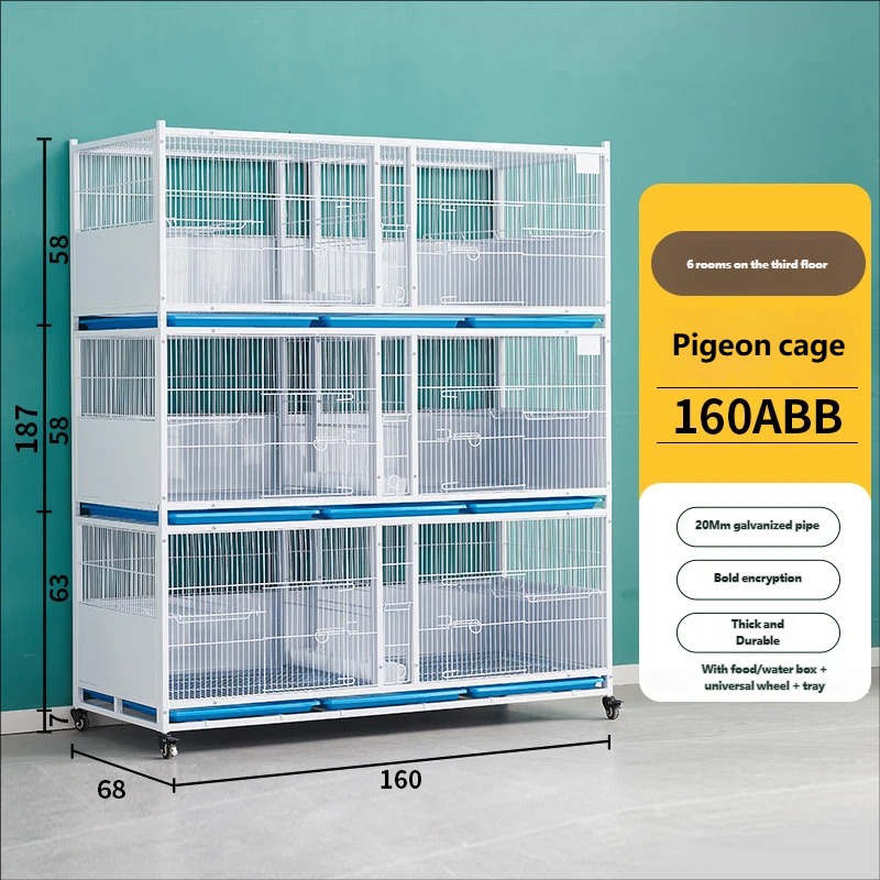 Cage à pigeons en fer, modèle boutique à trois étages, 160 cm de long.