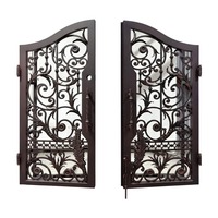Porte d'entrée en fer forgé à double entrée de style moderne en ligne, ouverture en Chine, achat extérieur de villa, verre et acier inoxydable inclus