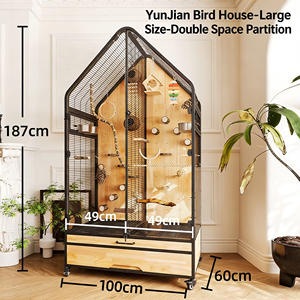 Jaula de Madera Grande No Tóxica para Pájaros, Voladero Interior para Loros con Perchas, Bandeja y Ruedas - Product Image 3