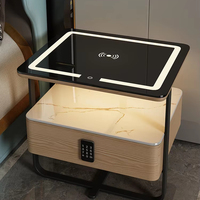 Table de Chevet Intelligente en Fer Forgé, Petite, Minimaliste et Moderne, Luxe Léger, Dalle de Roche, Bois Massif, avec Recharge sans Fil pour Chambre