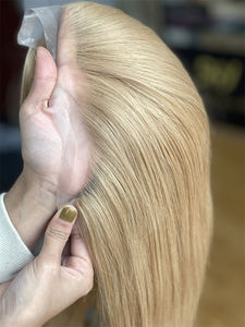 2024 cheveux timides nouveauté sans colle médical blonde perruques pleine dentelle soie Silicone Style droit avec dentelle transparente cheveux humains - Product Image 4