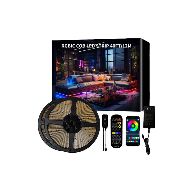 Feican 24V Cob LED Light Strip Kit with Remote Control RGBIC Smart Light Belt Plastic Body Voice Control Mode