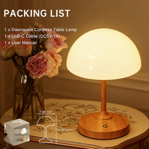 Mushroom Shape Wood Desk Lamp <b>Led</b> Warm White Touch Control Minimalist Design For Bedroom Night <b>Light</b> - Product Image 2