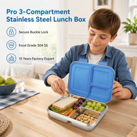 Boîte à lunch Risheng RS-03 à 3 compartiments en acier inoxydable, sans BPA, de qualité alimentaire, étanche, compatible micro-ondes, portable, à un seul niveau