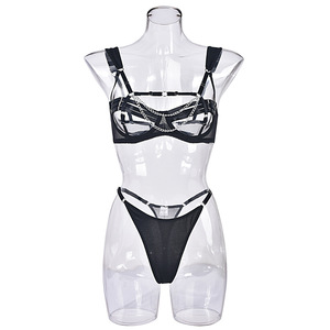 Hot Selling Women Sexy Lingerie Hollow Chain Erotic Underwear Black Red Bra and Panties Sets - Product Image 4