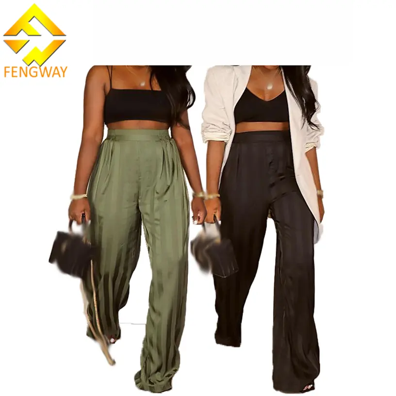 Fengway 2024, pantalones holgados a la moda a rayas, pantalones de cintura alta de tejido Jacquard, pantalones de pierna ancha de tela de encaje para mujer