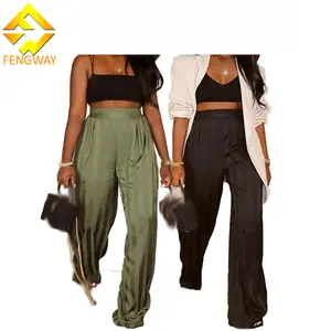 Fengway 2024 moda çizgili gevşek pantolon jakarlı örgü yüksek bel pantolon dantel kumaş kadınlar için geniş bacak pantolon