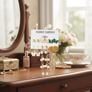 Tending moda argento cristallo fatto a mano orecchini a cerchio orecchini a cerchio luna fiore geometrico gioielli set vendita calda all'ingrosso - Product Image 3