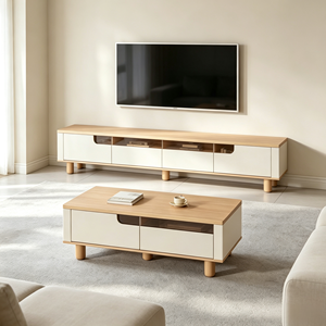 Nuevo Conjunto de Muebles de TV y Mesa de Centro Estilo Crema Ecológico 2026, Diseño Nórdico de Madera para Salas de Estar Pequeñas, de Pie - Product Image 2