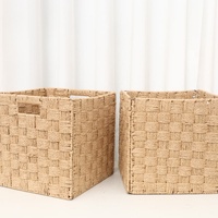 Panier de rangement rectangulaire en corde de papier tressée, moderne et écologique, avec poignée, pour le rangement domestique polyvalent (vente en gros)