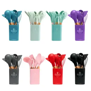 High Quality Private Label Kitchen Utensils Set Of 12 Pcs Silicone Kitchen Utensils With Holder