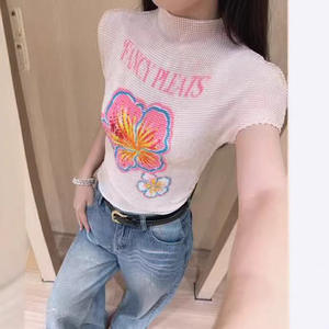 PY 2026 Summer New Arrival Elegant Sheer Crop <b>Top</b> Fashion Print Casual <b>Mock</b> <b>Neck</b> Short Sleeve Cropped <b>Top</b> Online Wholesale Shop - Product Image 6