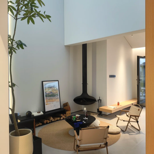 Poêle à <span class=keywords><strong>bois</strong></span> moderne autoportant Tonya Vent Design, foyer suspendu pour bûches réelles, cadre en acier inoxydable, pour cabane, hôtel, intérieur - Product Image 1