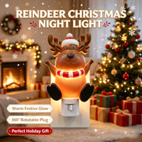 Luz Nocturna LED con Forma de Reno Navideño, Enchufable, 360 ° Lámpara de Pared Giratoria con Enchufe, Cálida y Suave, Decoración Navideña para el Hogar, Venta al por Mayor, Regalo OEM