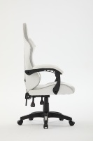 Chaise de bureau exécutive pivotante en cuir PU blanc, style gamer et de course, avec vérin à gaz 3 positions et base chromée, prix usine