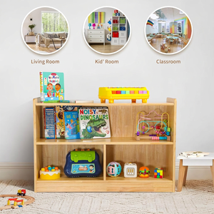 <span class=keywords><strong>Libreria</strong></span> <span class=keywords><strong>Montessori</strong></span> in <span class=keywords><strong>Legno</strong></span> per Bambini, Mobile Contenitore Giocattoli a 2 Livelli, Scaffale per Libri per Asilo Nido e Aula, Ingrosso Personalizzato OEM - Product Image 1